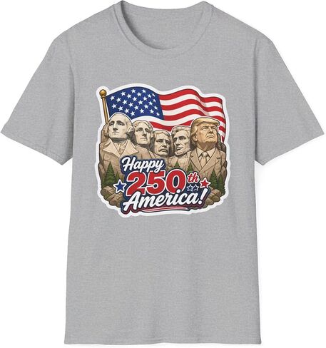Trump on Mt. Rushmore Happy 250th America Cotton T-Shirt HD Printed Tee 4th of July Fourth America's Birthday in Kuwait