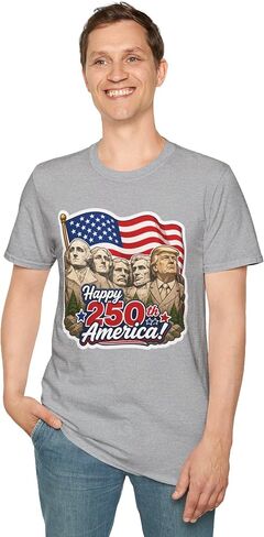 Trump on Mt. Rushmore Happy 250th America Cotton T-Shirt HD Printed Tee 4th of July Fourth America's Birthday in Kuwait