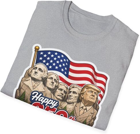 Trump on Mt. Rushmore Happy 250th America Cotton T-Shirt HD Printed Tee 4th of July Fourth America's Birthday in Kuwait
