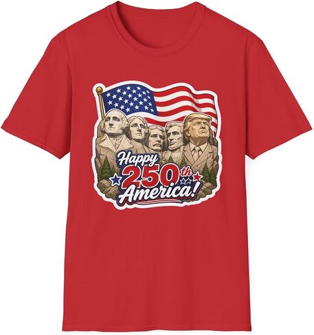 Trump on Mt. Rushmore Happy 250th America Cotton T-Shirt HD Printed Tee 4th of July Fourth America's Birthday in Kuwait