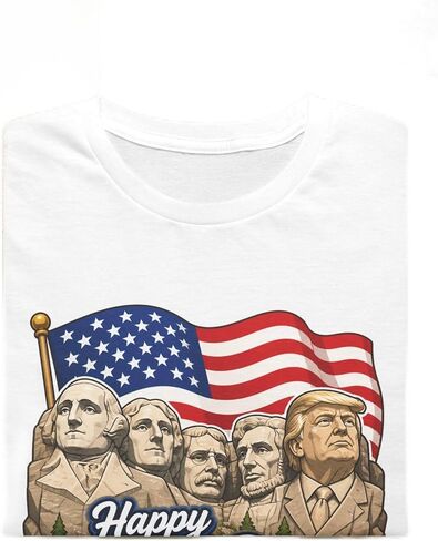 Trump on Mt. Rushmore Happy 250th America Cotton T-Shirt HD Printed Tee 4th of July Fourth America's Birthday in Kuwait