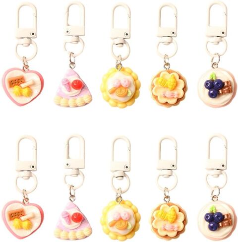10pcs Cartoon Dessert Keychains Set - Cute 3D Cake & Sweets Charms, Couple's Keyring Collection, Fun Bag Pendants, Fashion Accessories, with Alloy & Resin, Lobster Clasp, No Power Needed in Saudi Arabia