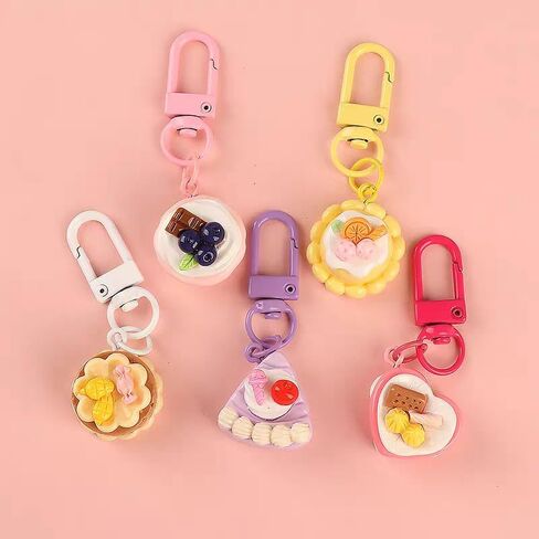 10pcs Cartoon Dessert Keychains Set - Cute 3D Cake & Sweets Charms, Couple's Keyring Collection, Fun Bag Pendants, Fashion Accessories, with Alloy & Resin, Lobster Clasp, No Power Needed in Saudi Arabia