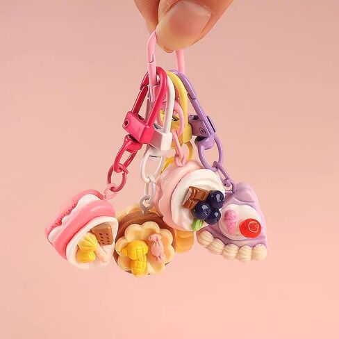 10pcs Cartoon Dessert Keychains Set - Cute 3D Cake & Sweets Charms, Couple's Keyring Collection, Fun Bag Pendants, Fashion Accessories, with Alloy & Resin, Lobster Clasp, No Power Needed in Saudi Arabia