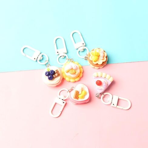 10pcs Cartoon Dessert Keychains Set - Cute 3D Cake & Sweets Charms, Couple's Keyring Collection, Fun Bag Pendants, Fashion Accessories, with Alloy & Resin, Lobster Clasp, No Power Needed in Saudi Arabia