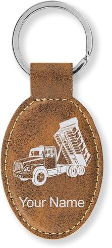 LaserGram Oval Keychain, Dump Truck, Personalized Engraving Included in Saudi Arabia
