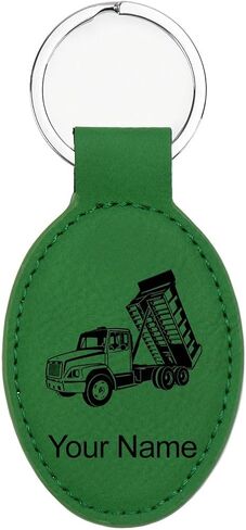 LaserGram Oval Keychain, Dump Truck, Personalized Engraving Included in Saudi Arabia