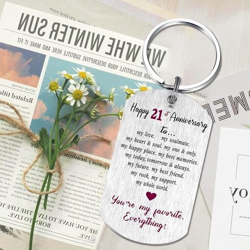 Viayen 21 Year Anniversary Keychain for Women Men Him Her, Romantic 21st Anniversary Decorations Gift for Husband Wife in Kuwait