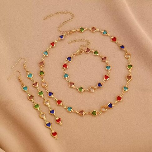 3 Pcs Multicolor Cubic Zirconia Jewelry Set, Bracelet Necklace Earrings, Silver Alloy, Polished, Hypoallergenic, Halloween Theme in Saudi Arabia