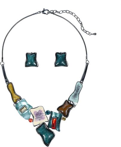 Women's Stunning Statement Collar Necklace Clip On Earrings Set Crystal Enamel Geometric Irregular Square Costume Jewelry in Saudi Arabia