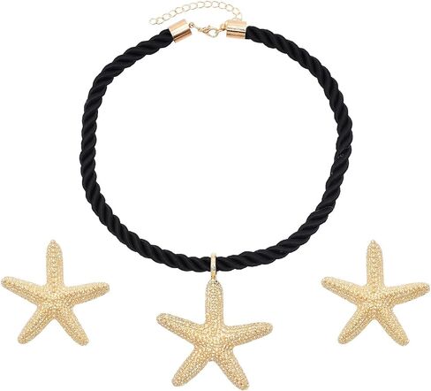 idealway Starfish Daisy Pendant Necklace Earrings Set, Gold Jewelry Sets, Beach Rope Necklace Ocean Jewelry for Women in Saudi Arabia