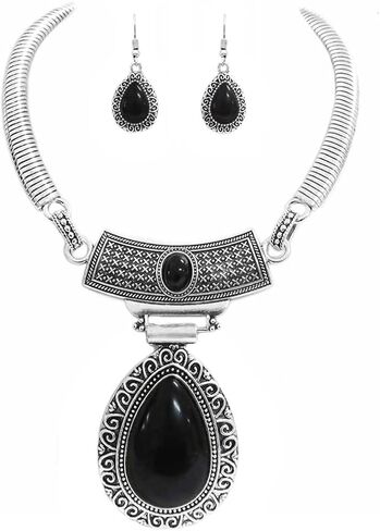 Rosemarie & Jubalee Women's Cowgirl Chic Western Style Large Statement Concho Medallion With Natural Turquoise Howlite Collar Necklace Earrings Set, 10"+3" Extender in Kuwait