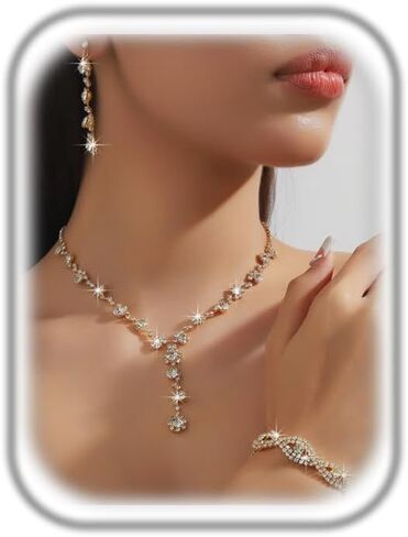 Prom Sets for Brides Bridesmaid Elegant Wedding Earrings Necklace Bracelet Sets Formal Costume for Women in Saudi Arabia