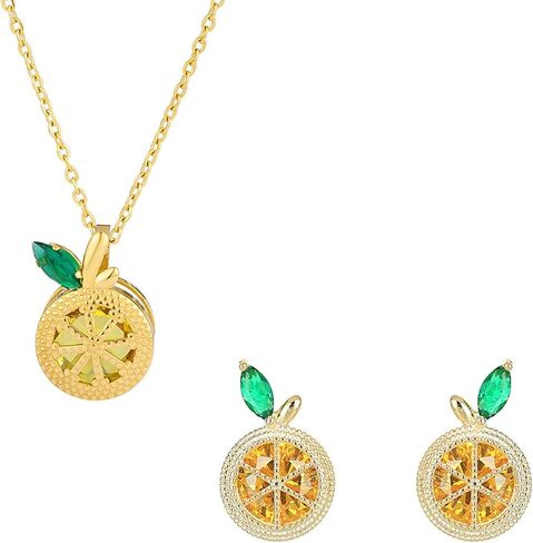 Lemon Necklaces Earrings Set for Women Lovely Lemon Fruit Crystal Stud Earrings Sparkly Green Leaf Lemons Pendent Necklace Fashion Jewelry in Kuwait