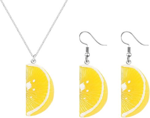 Lemon Necklaces Earrings Set for Women Lovely Lemon Fruit Crystal Stud Earrings Sparkly Green Leaf Lemons Pendent Necklace Fashion Jewelry in Kuwait