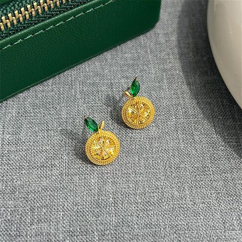 Lemon Necklaces Earrings Set for Women Lovely Lemon Fruit Crystal Stud Earrings Sparkly Green Leaf Lemons Pendent Necklace Fashion Jewelry in Kuwait
