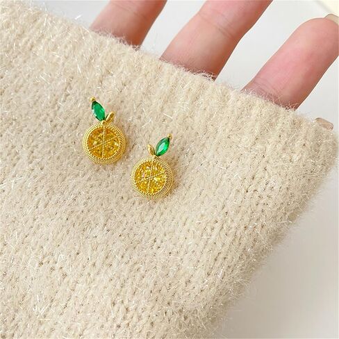 Lemon Necklaces Earrings Set for Women Lovely Lemon Fruit Crystal Stud Earrings Sparkly Green Leaf Lemons Pendent Necklace Fashion Jewelry in Kuwait