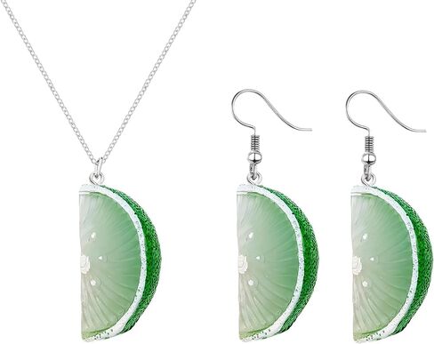 Lemon Necklaces Earrings Set for Women Lovely Lemon Fruit Crystal Stud Earrings Sparkly Green Leaf Lemons Pendent Necklace Fashion Jewelry in Kuwait