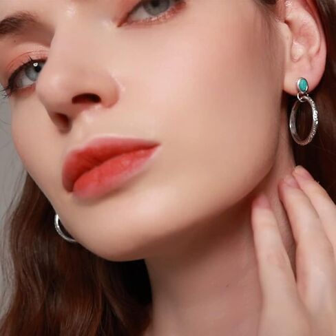 Colloca Turquoise Circle Earrings & Turquoise Pendant Necklace for Women, Western Bohemian Jewelry, Gifts Box Included in Saudi Arabia