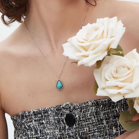 Colloca Turquoise Circle Earrings & Turquoise Pendant Necklace for Women, Western Bohemian Jewelry, Gifts Box Included in Saudi Arabia