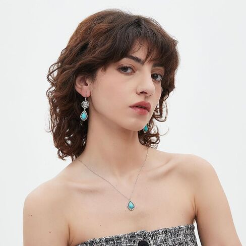 Colloca Turquoise Circle Earrings & Turquoise Pendant Necklace for Women, Western Bohemian Jewelry, Gifts Box Included in Saudi Arabia