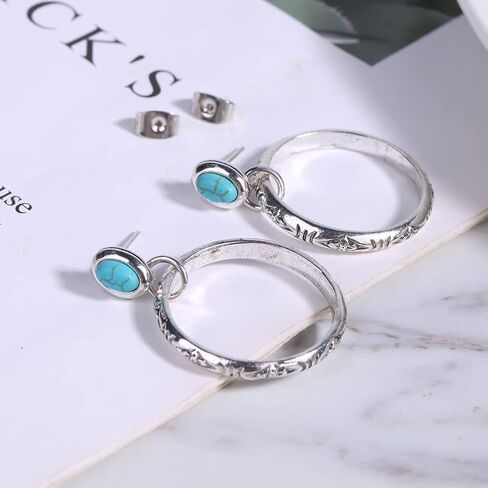 Colloca Turquoise Circle Earrings & Turquoise Pendant Necklace for Women, Western Bohemian Jewelry, Gifts Box Included in Saudi Arabia
