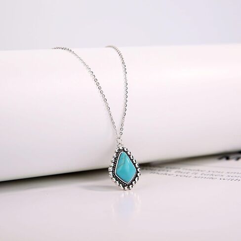 Colloca Turquoise Circle Earrings & Turquoise Pendant Necklace for Women, Western Bohemian Jewelry, Gifts Box Included in Saudi Arabia