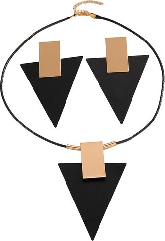 Simple Gold Geometric Jewelry Set for Women, Charming Large Triangle Dangle Earrings Pendant Necklace, Fashion Statement Anniversary Jewelry Gifts in Saudi Arabia