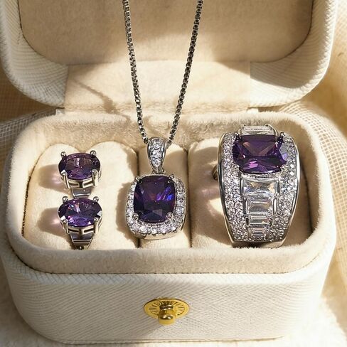 Charming CZ Earrings Ring Necklace Mother's Day Jewelry Set for Women in Kuwait