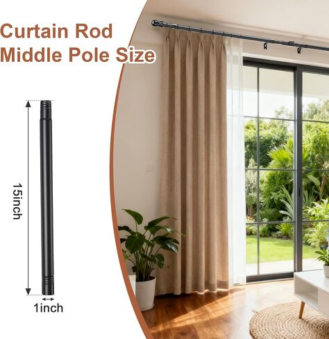 Extension Rods 2 Pack, 15 Inch Curtain Center rod for 1 Inch Balck Corner Bay Window Curtain Rod in Saudi Arabia