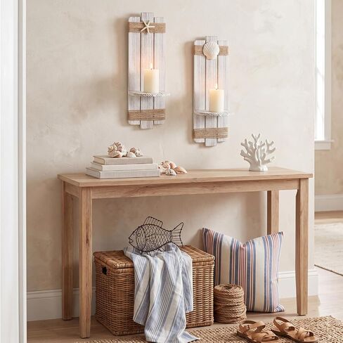 Hushee Set of 2 Beach Starfish Wall Candle Sconces Wooden Ocean Themed Wall-mount Candle Holders Seashell Coastal Farmhouse Nautical Rustic Decoration for Bathroom, Living Room, Dining Room and Office in Kuwait