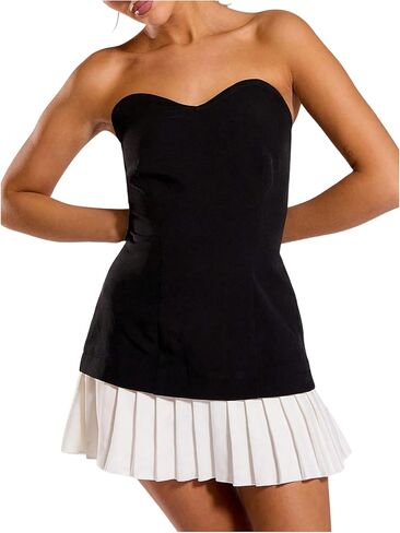 SHENHE Women's Strapless Sweetheart Neck Mini Dress Pleated Ruffle Color Block Party Tube Dress in Kuwait