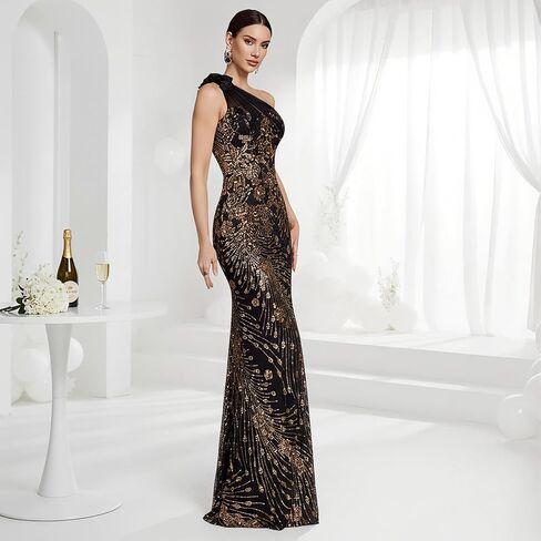 One Shoulder Maxi Mermaid Evening Gown with Backless & Slit, Mesh Strap with Floral Applique Dress for Party & Prom in Saudi Arabia