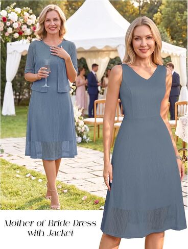 Dressystar 2 Piece Mother of Bride Dress Set Women’s A Line Lace Dresses with Jacket Short Sleeves Midi Wedding Guest Outfit in Saudi Arabia