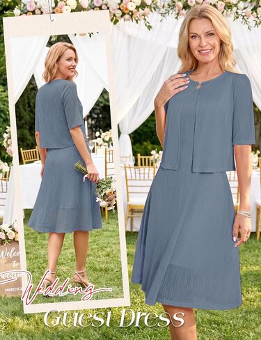 Dressystar 2 Piece Mother of Bride Dress Set Women’s A Line Lace Dresses with Jacket Short Sleeves Midi Wedding Guest Outfit in Saudi Arabia