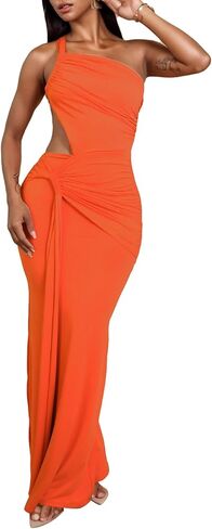 DINGANG Women's One Shoulder Bodycon Maxi Dresses Sleeveless Cutout Ruched Backless Long Cocktail Dress in Kuwait