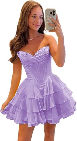 Short Tiered Ruffle Homecoming Dresses for Teens Strapless Corset Mini Prom Cocktail Dress in Saudi Arabia