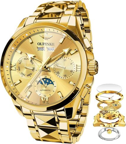 OPK Watches for Men Diamond Roman Analog Mens Watches Waterproof Large Stainless Steel Men Wrist Watch Business Father Gift Watch Blue in Kuwait