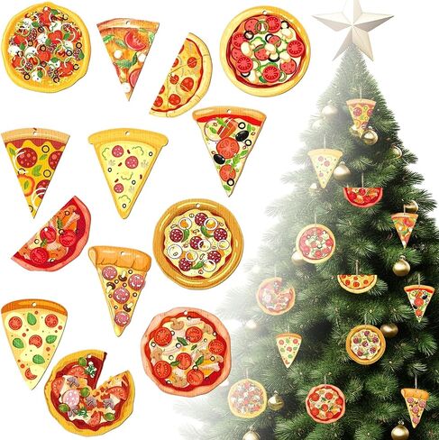 13 Pack Pizza Christmas Ornaments Set - Funny Christmas Decorations with Hanging Ropes, Cute Food Ornaments for Xmas Tree, Ideal for Pizza Party & Gifts in Kuwait