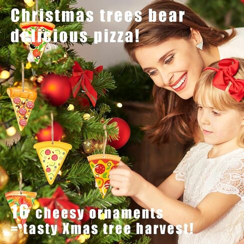13 Pack Pizza Christmas Ornaments Set - Funny Christmas Decorations with Hanging Ropes, Cute Food Ornaments for Xmas Tree, Ideal for Pizza Party & Gifts in Kuwait