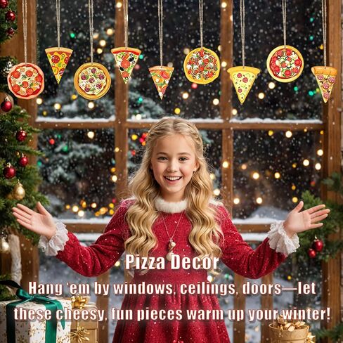 13 Pack Pizza Christmas Ornaments Set - Funny Christmas Decorations with Hanging Ropes, Cute Food Ornaments for Xmas Tree, Ideal for Pizza Party & Gifts in Kuwait