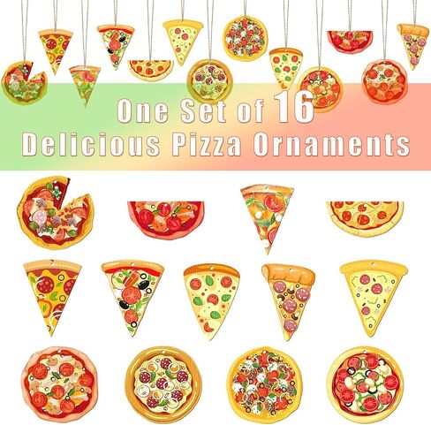 13 Pack Pizza Christmas Ornaments Set - Funny Christmas Decorations with Hanging Ropes, Cute Food Ornaments for Xmas Tree, Ideal for Pizza Party & Gifts in Kuwait
