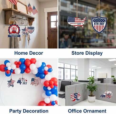 24 Pcs 4th of July Tree Decorations, Paper July 4th Hanging Ornaments Decor, Patriotic Independence Day Hanging Tree Ornaments, Red White Blue USA Assorted Shaped Hang Decor for Day Holiday in Saudi Arabia