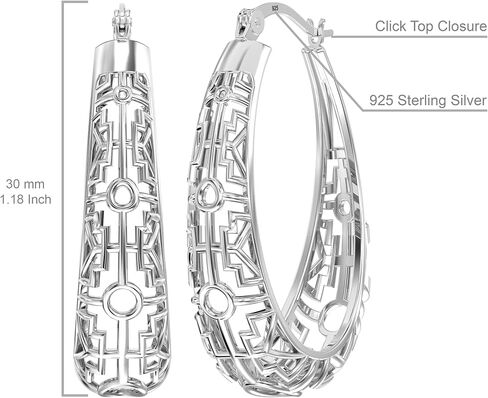 LeCalla 925 Sterling Silver Filigree Earrings for Women | Mesh Filigree Oval Hoop Earring | Women's Click-Top Hoop Earrings 30MM in Kuwait