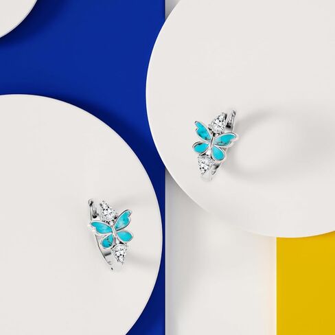 Silver Women's Turquoise Butterfly Hoop Earrings Genuine Turquoise Butterfly Earrings with Moissanite for Women Cocktail Jewelry Birthday Valentine's Day Christmas Gift for Her in Kuwait