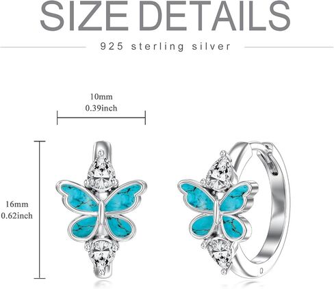 Silver Women's Turquoise Butterfly Hoop Earrings Genuine Turquoise Butterfly Earrings with Moissanite for Women Cocktail Jewelry Birthday Valentine's Day Christmas Gift for Her in Kuwait