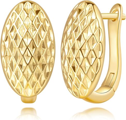 SANDRA REDD 14K Gold Earrings for Women Gold Hoop Earrings Gold Earrings for Women Hoops Oval Shape with Mesh Pad Textured on the Surface Unique Hoops Earring for Womens 18mm in Saudi Arabia