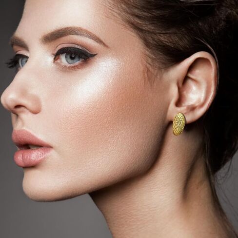 SANDRA REDD 14K Gold Earrings for Women Gold Hoop Earrings Gold Earrings for Women Hoops Oval Shape with Mesh Pad Textured on the Surface Unique Hoops Earring for Womens 18mm in Saudi Arabia