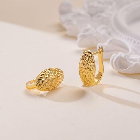 SANDRA REDD 14K Gold Earrings for Women Gold Hoop Earrings Gold Earrings for Women Hoops Oval Shape with Mesh Pad Textured on the Surface Unique Hoops Earring for Womens 18mm in Saudi Arabia