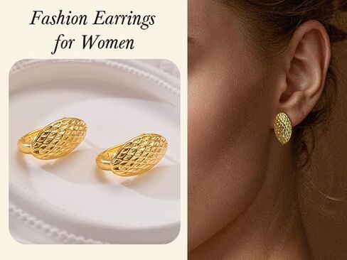 SANDRA REDD 14K Gold Earrings for Women Gold Hoop Earrings Gold Earrings for Women Hoops Oval Shape with Mesh Pad Textured on the Surface Unique Hoops Earring for Womens 18mm in Saudi Arabia